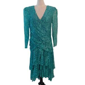 Vintage A La Carte Sea Green Lace Dress, Size 15/16